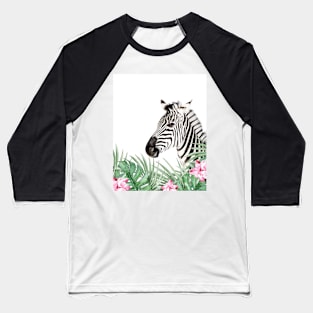 Zebra, Tropical leaves and flowers, Animal, Nursery, Trendy decor, Interior Art Print Baseball T-Shirt